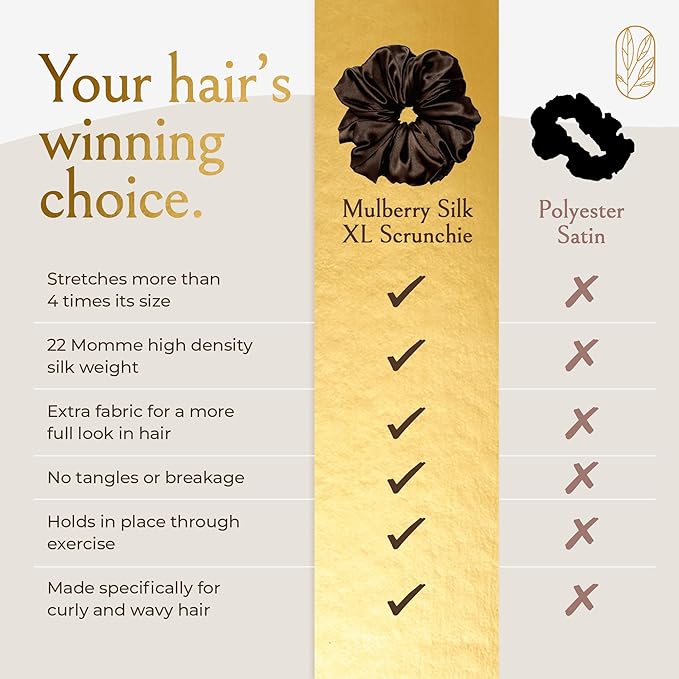 Curlfriend Oversized Mulberry Silk Scrunchies for Women, XL, Espresso