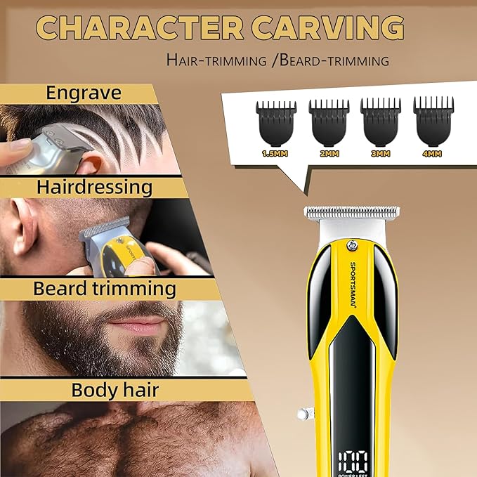 CACRTY Hair Clippers for Men, Cordless Clipper and Trimmer Set, Clippers for Hair Cutting Kit with LCD Display, Long Battery Life, R-Shaped Rounded Corner Design,Powerful Motor, Gifts for Men