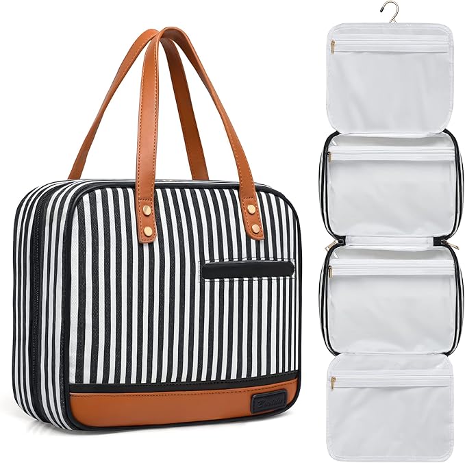 Toiletry Bag for Women, Water-resistant Travel Makeup Organizer with Hanging Hook, 5 Compartments Large Cosmetic Case for Accessories, Shampoo and Full Sized Container, Shower Bag, Christmas Gift