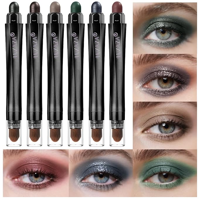 LUXAZA 6PCS Green Eyeshadow Stick Makeup Sets, Crease-Proof Cream Shadow Pen,Metallic And Matte Shimmer Eye Shadow Pencil Crayon, A03-Smoky Green