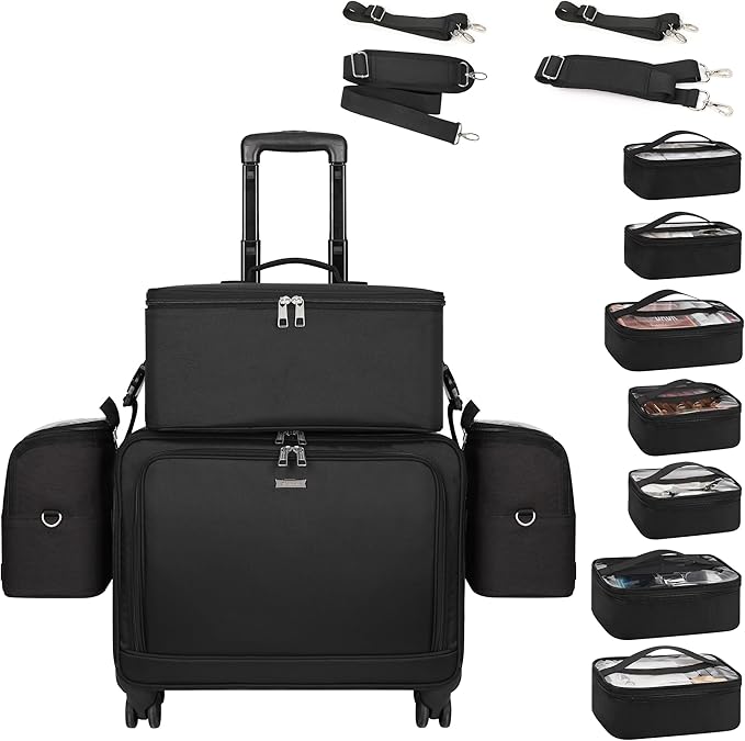 TANTO Rolling Makeup Train Case, 4 in 1 Cosmetology Case on Wheels