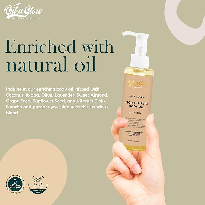 USDA Certified 100% Organic Pure Natural Hydrating Body Oil After Shower With Coconut, Jojoba, Olive & Almond Non-Greasy Moisturizing Body Oils For Women & Men Dry Skin 5.07 fl oz/150ml - Unscented