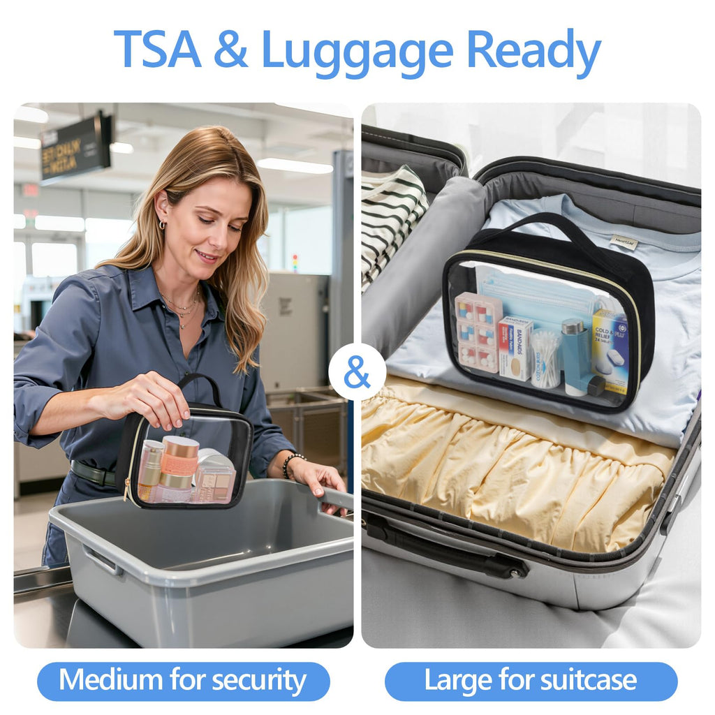 PACKISM Clear Makeup Bag Travel - TSA Approved Toiletry Bag, 2 Pack Black