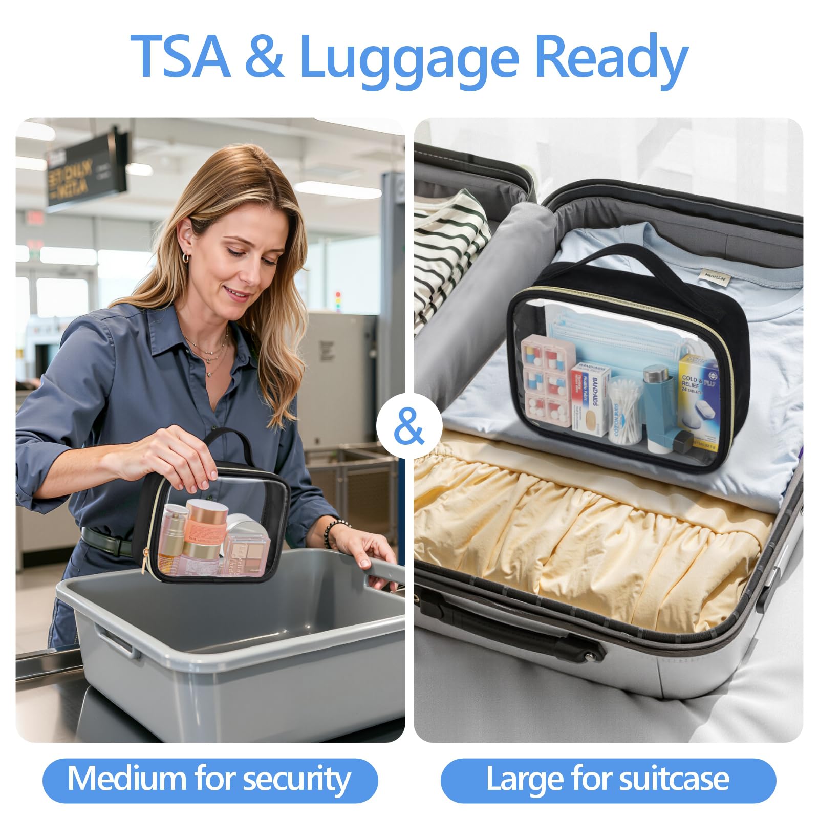 PACKISM Clear Makeup Bag Travel - TSA Approved Toiletry Bag, 2 Pack Black