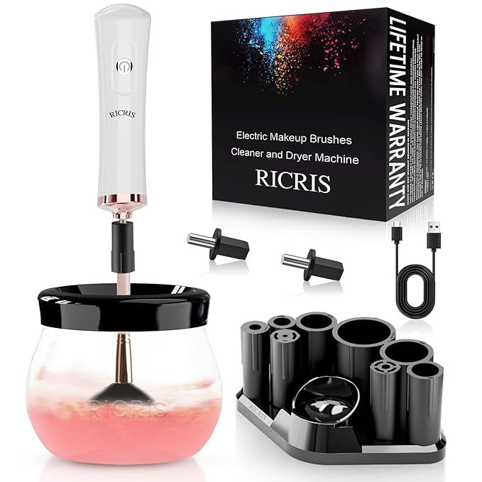 Premium Makeup Brush Cleaner Dryer Super-Fast Electric Brush Cleaner Machine Automatic Brush Cleaner Spinner Makeup Brush Tools (White)