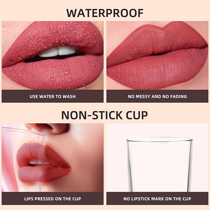 Deep Red Liquid Lipstick Matte Smudge Proof, Transfer Resistant Lip Color, Waterproof, Non-Transfer Formula (Bold Horizon)