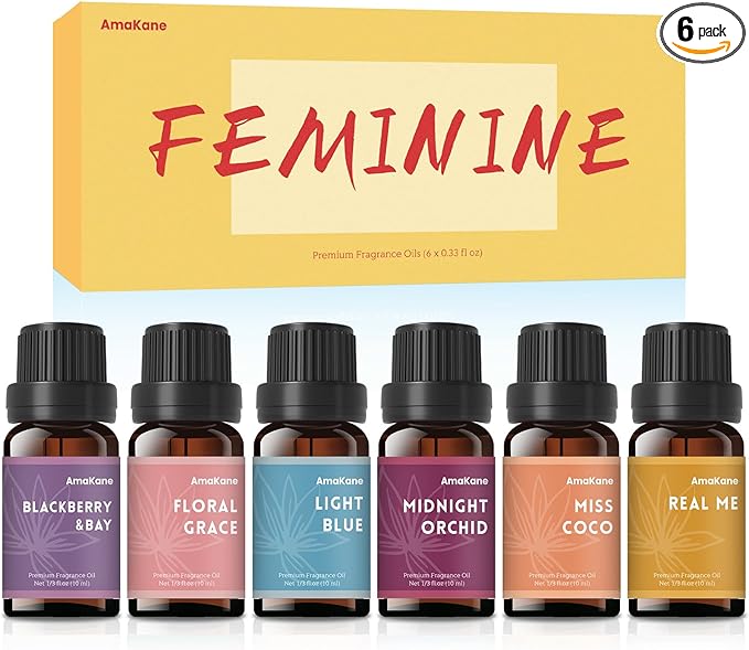 AmaKane Feminine Fragrance Oil Set, Women Essential Oils for Diffuser, Floral & Fruity Soap Candle Making Scents, Aromatherapy Oils for Home Fragrance and DIY