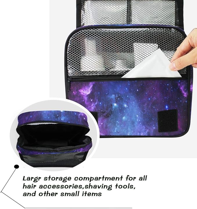 Hanging Travel Toiletry Bag Kit Makeup Case Cosmetics Organizer for Men Women (Universe Galaxy Nebula Space）