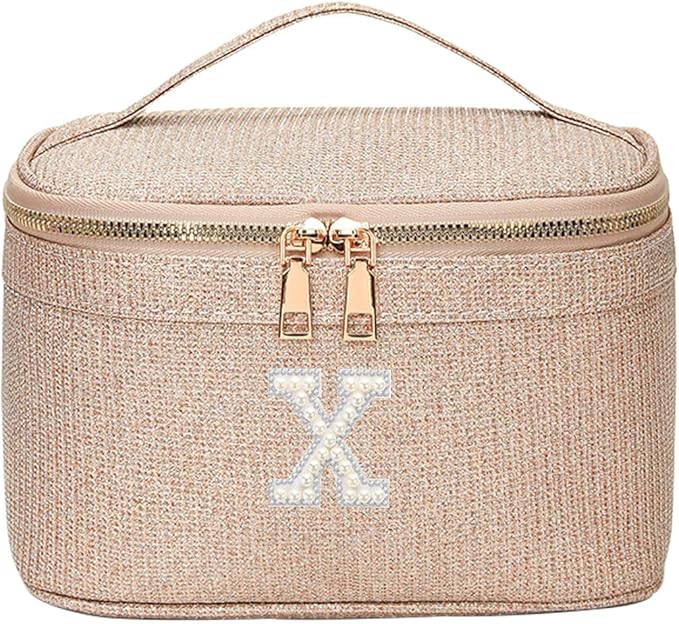 EURYNOME Makeup Bag with Custom Letter X, Water-Resistant Travel Organizer Pouch, (8.3x5.1x5.1 Inch) Cosmetic Case for Women