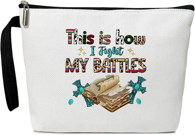 BSNZZIO Christian Cosmetic Bag for Women,Bible Verses Gifts for Friend Mother Coworker Travel Essentials Purse Toiletry Pouch Cosmetic Bag with Zipper(This is How I Fight my battle)/35