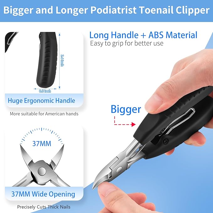 Zonku Toenail Clippers for Seniors Ingrown Thick Nails,Heavy Duty Super Sharp Podiatrist Wide Jaw Nail Clippers Set for Men Women,Large Nail Cutter Long Handle with Slanted Curved Blade,6PCS