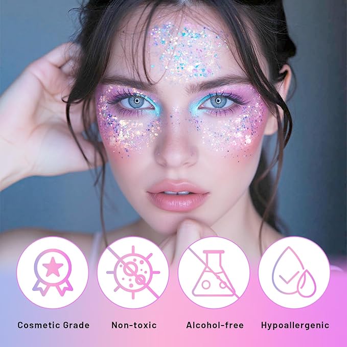 DAGEDA Light-Reactive to Pink Body Glitter Gel, Hair Face Glitter Makeup