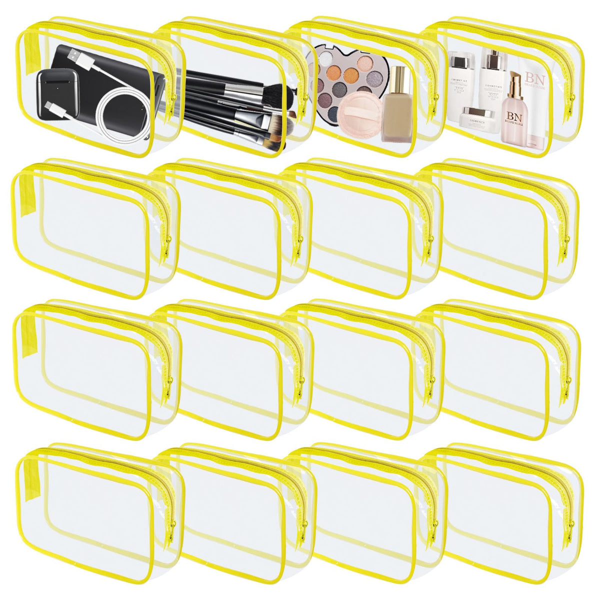 16 Pieces Clear Makeup Bags Bulk, TSA Approved Toiletry Bag for Travel, PVC Waterproof Travel Pouches Clear Pouch with Zipper for Men and Women Carry-on Travel Essentials Cosmetic Bags (Orange)