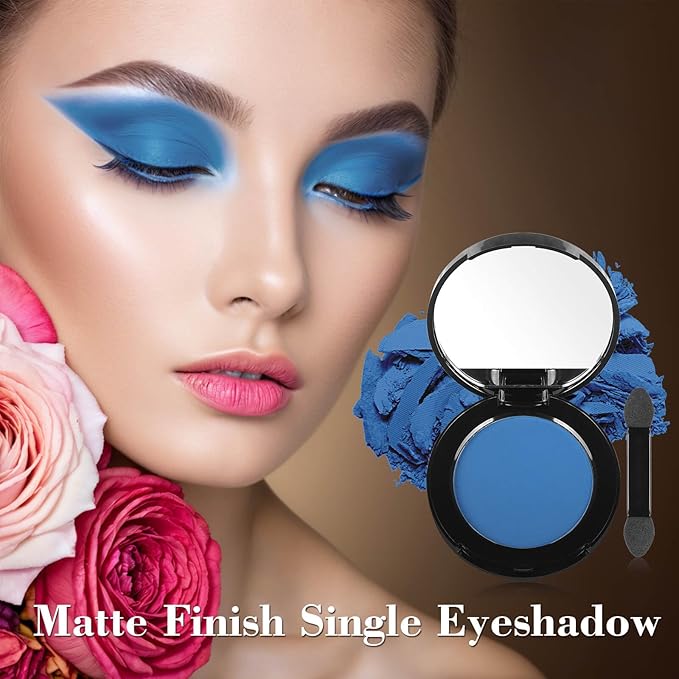 MEICOLY Single Blue Eyeshadow with Mirror and Mini Brush,Matte Halloween Sally Avatar Makeup Eye Shadow Powder,Waterproof Eyeshadow Palette,Talc-Free,High Pigment,Long Lasting Eye Makeup