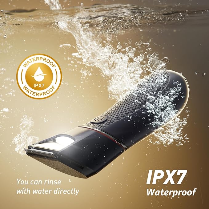 LGTGH Men's Body Trimmer: Pubic Hair Groomer with LED Light & Mirror - IPX7 Waterproof for Wet or Dry Use on Chest/Back/Groin - Ceramic Blades & Travel Lock - Ball Shaver Prevents Nicks/Cuts
