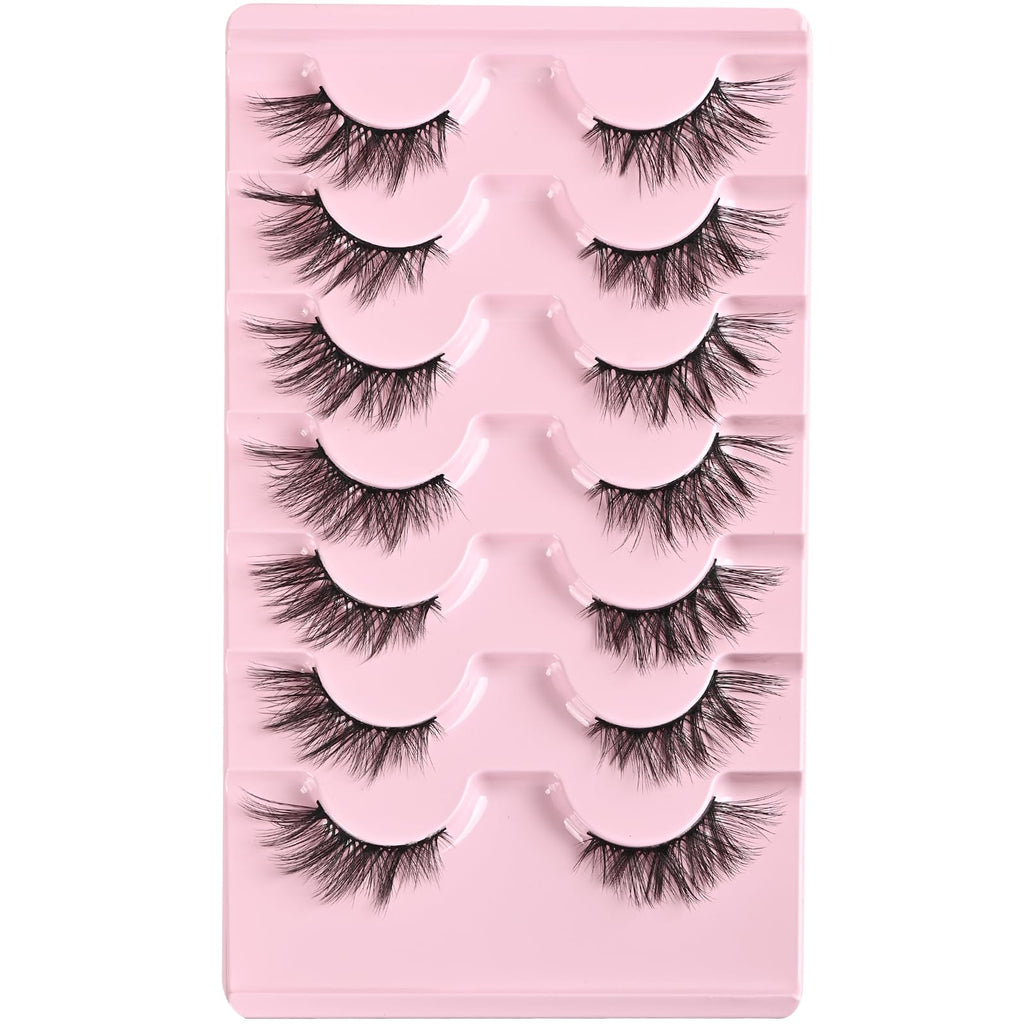 FARRED Half Lashes Cat Eye Lash Wispy Fake Eyelashes Short 7 Pairs Natural Strip Lash Fluffy Mink Fox Eye Lashes Pack Small Full Pestañas (A13 | 5-14MM)