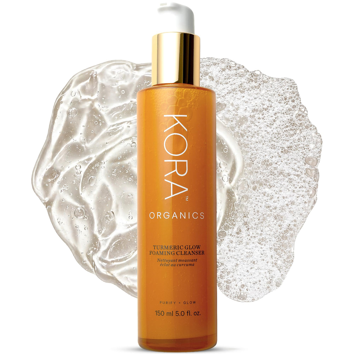 KORA Organics Turmeric Glow Foaming Facial Cleanser, Gentle Non-Drying Turmeric Face Wash with Aloe Vera & Noni Fruit Extract for Radiant Looking Skin, Cruelty Free Gel Cleanser, 5.0 fl oz, 150 ml