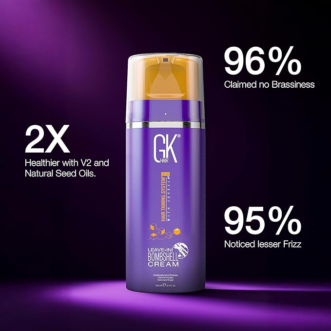 GK HAIR Leave In Bombshell Purple Cream – Purple Leave In Conditioner, Hair Toner for Brassy Hair, Hydrating, Frizz Control for Blonde & Damaged Hair 3.4 Oz