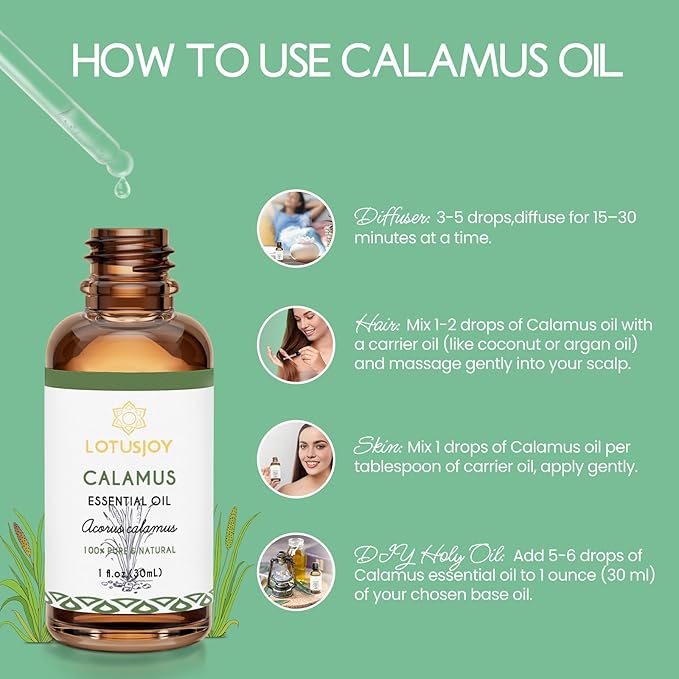 LOTUSJOY Calamus Essential Oil for Skin Hair Diffuser DIY Anointing Oil- 1 Oz