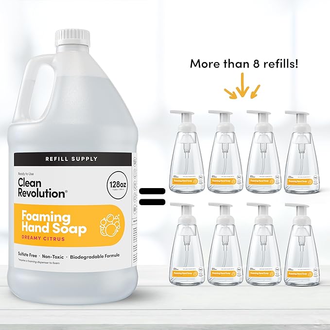 Clean Revolution Foaming Hand Soap Refill with Real Essential Oils, Moisturizing Sulfate-Free Hand Soap, Ready-to-Use Foam Soap Refill for Kitchen & Bathroom (Dreamy Citrus, 128oz)