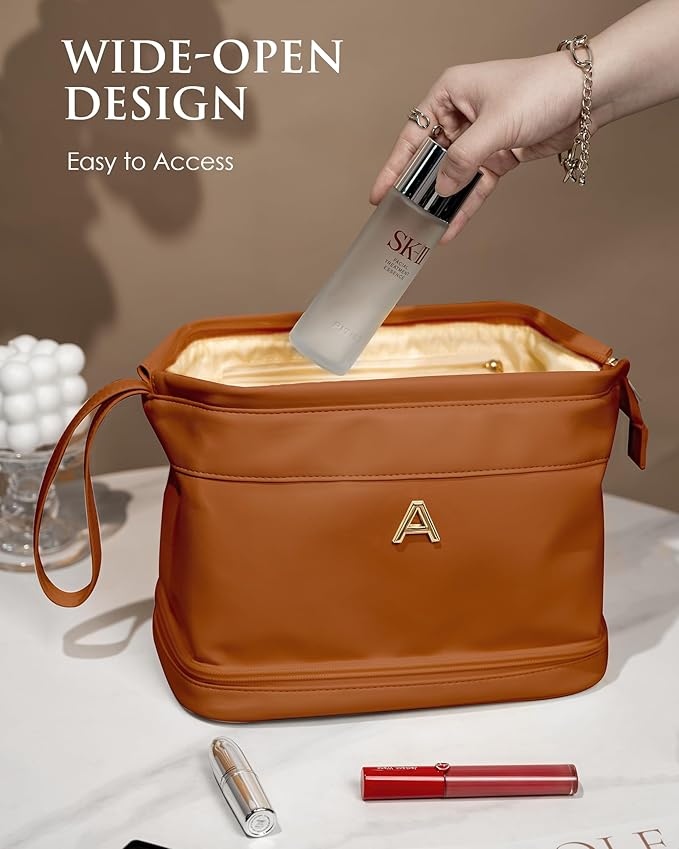 Work Gifts for Women, Personalized Makeup Bag, Monogrammed Gifts, Initial Double Layer Cosmetic Bag with Makeup Brush Organizer, Travel Toiletry Bag, Gifts for Friends, Teen Girl Gifts