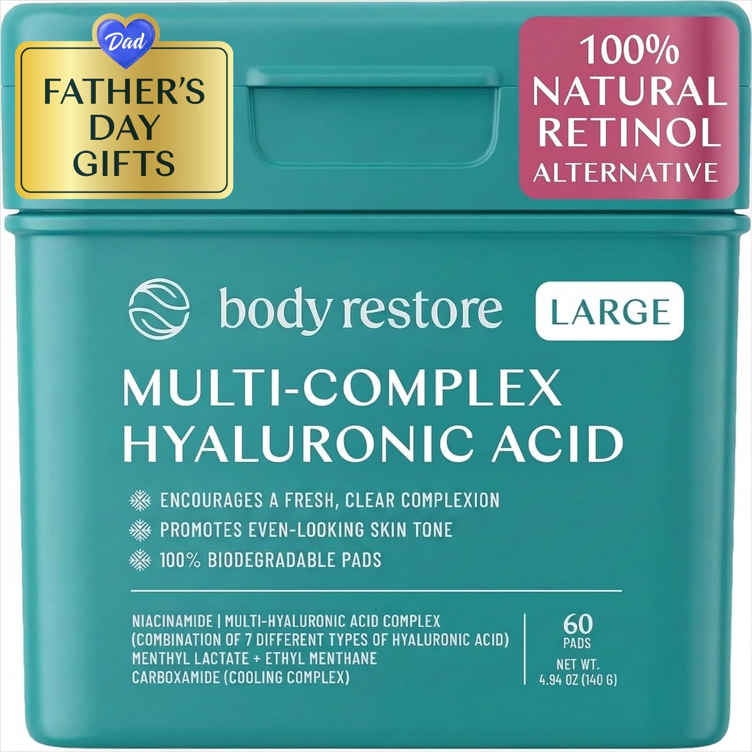 Body Restore Niacinamide Toner Pads, Hyaluronic Acid - Cooling Jelly 60 Ct