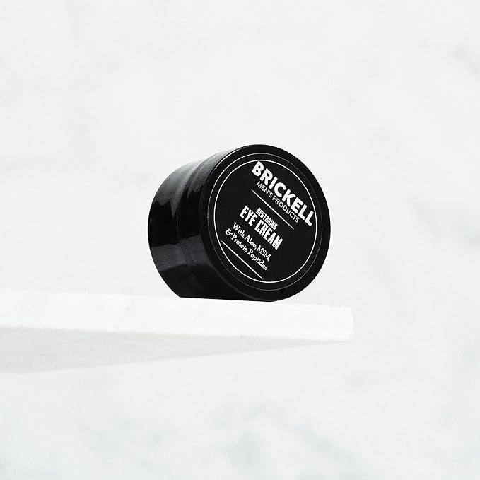 Brickell Men's Restoring Under Eye Cream for Men, Anti Aging Eye Balm To Reduce Puffiness, Wrinkles, Dark Circles, Crows Feet & Eye Bags, Caffeine, Hyaluronic Acid & Protein Peptides, 0.5oz, Unscented