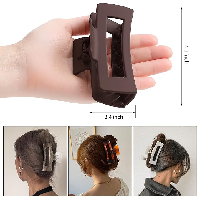 Sisiaipu 4 Inch Big Hair Claw Clips 6 Pcs Large Claw for Thick Hair Square Hair Clips for Women Rectangle Hair Clips Nonslip Acrylic Banana Jaw Clips Hair Accessories for Girls (Amber)