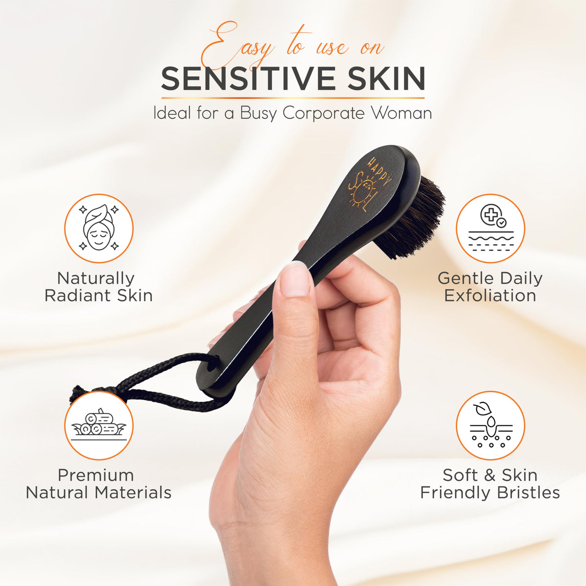 Dry Facial Brush for Lymphatic Drainage by Happy Sol - Dry Brushing Face Brush, High Quality Beechwood, Natural Face Brush that Improve Blood Circulation and Glowing Skin