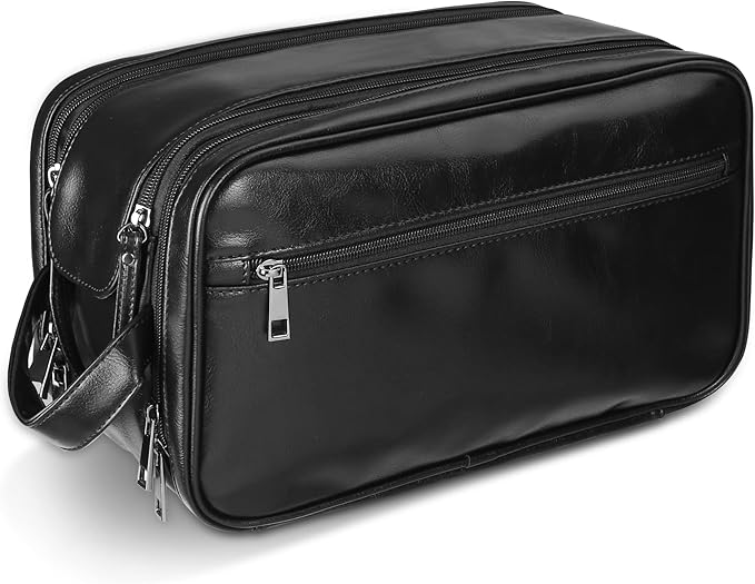 BNSPOCKET Personalized Leather Travel Toiletry Bag for Men, Large Travel Bathroom Shaving Dopp Kit, Large Cosmetic Bag Waterproof