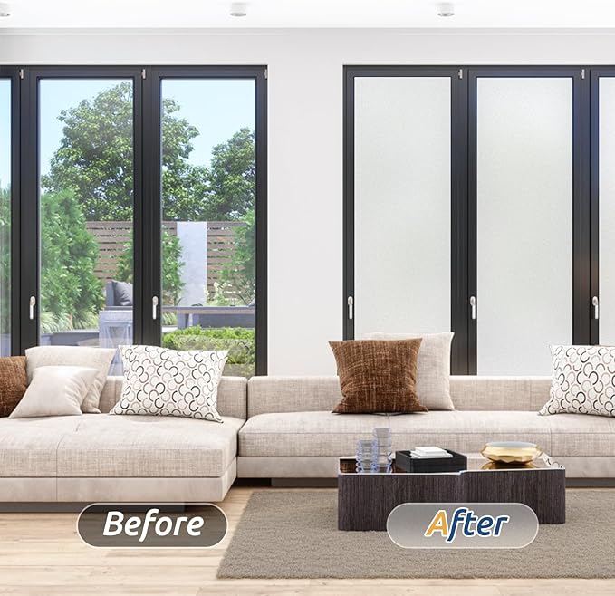 rabbitgoo Window Privacy Film, Frosted Glass Window Clings, Static Cling UV Heat Blocking Door Stickers for Home Bathroom, Removable Indoor Decal Coverings Day and Night, Pure, 17.5 x 157 Inches