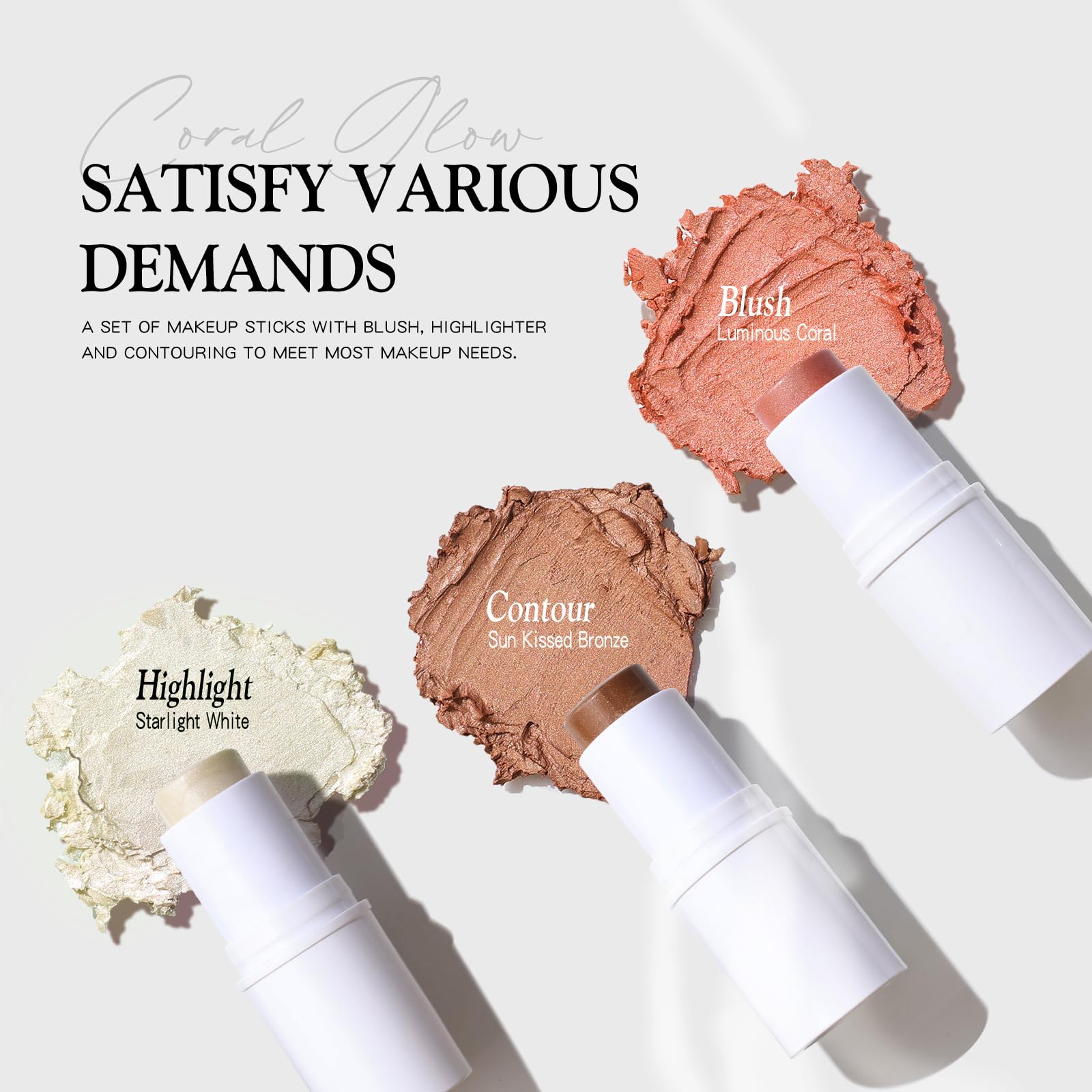 bayfree 3 PCS Makeup Cream Contour Stick Set, Highlighter Stick & Bronzer Stick & Blush Stick, Long Lasting, Natural Face Contour, Dewy & Matte Finish, Multi Stick Trio for All Skin