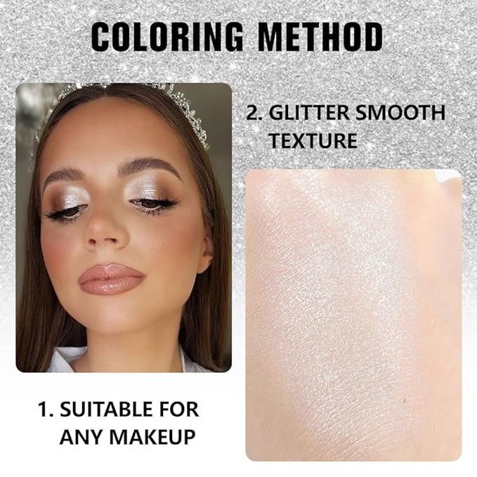FeiCuiYun Glitter Singe Eye Shadow Palette Makeup, Pearl White Glitter Monochrome Eyeshadow For Older Women, Mini Pressed Pigmented Waterproof Sombras Para Ojos, Vegan, Talc, Paraben & Cruelty Free