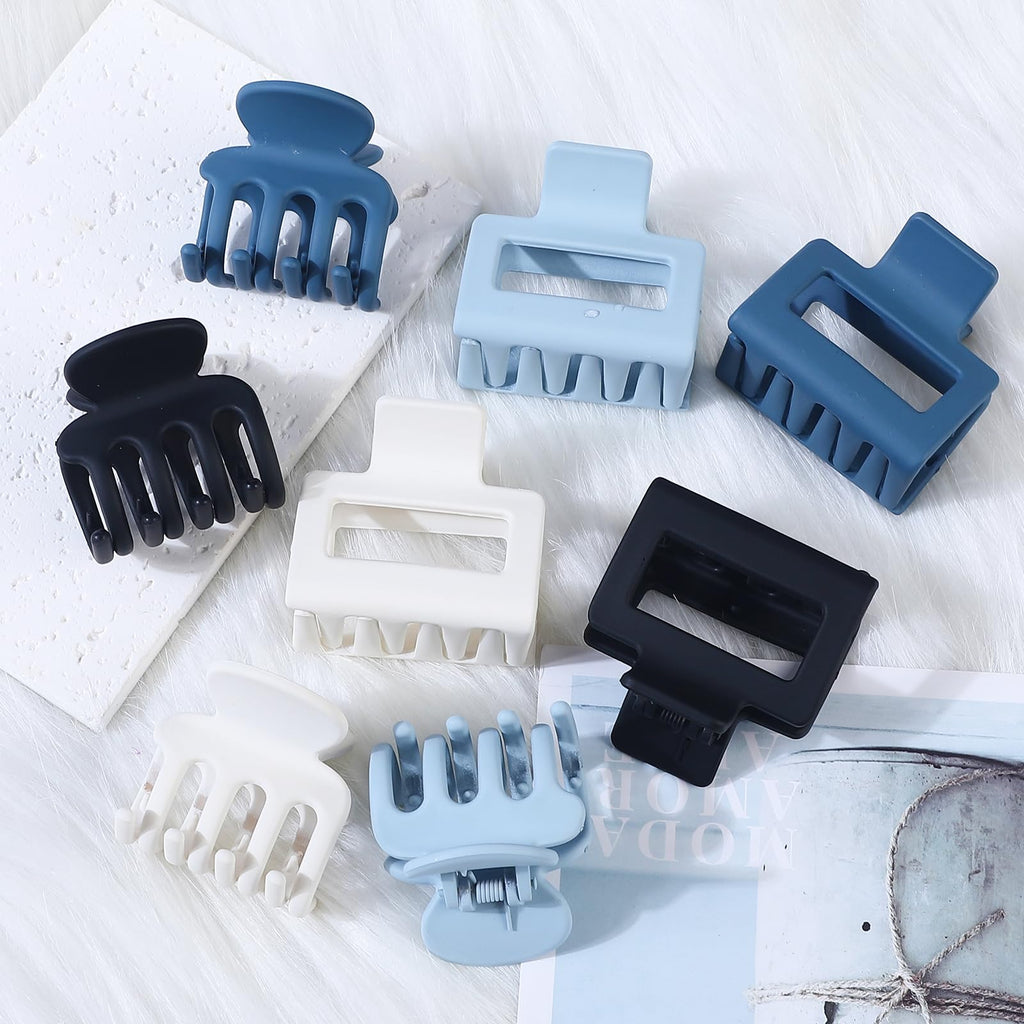 SMKSL Medium Hair Clips for Women 8 Pcs Small Claw Clips for Thin and Thick Hair 2 Styles Hair Claw Clips Combination Rectangle Banana Jaw Hair Accessories for Women and Girls (Blue)