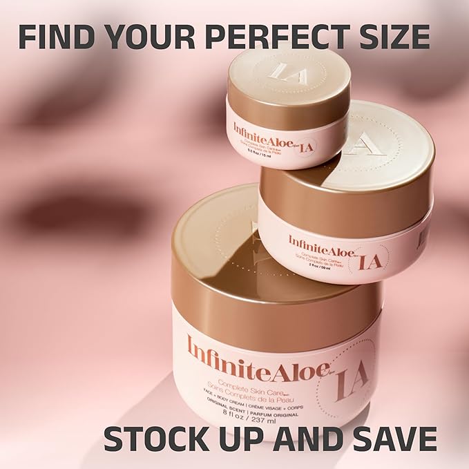 InfiniteAloe Complete Skin Care, Aloe Vera Powered Face and Body Cream for All Skin Types, Effective on Dry Skin, Original Scent - Airless Pump & 2 Travel Jar 0.5 oz