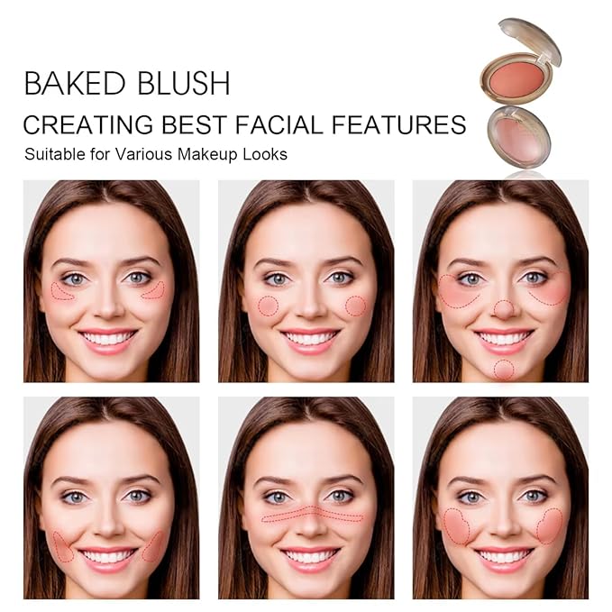 Baked Blush, Marbleized Blush for Cheeks, Shimmery Satin Finish Powder Palette, Buildable Color Natural Face Makeup