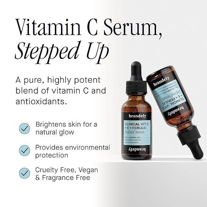 Brandefy Vitamin C Face Serum 15% L. Ascorbic Acid, Ferulic Acid.5% + Vitamin E for Self Care and Beauty, Face Dark Spot Corrector and Anti Aging 1oz, Made In The USA