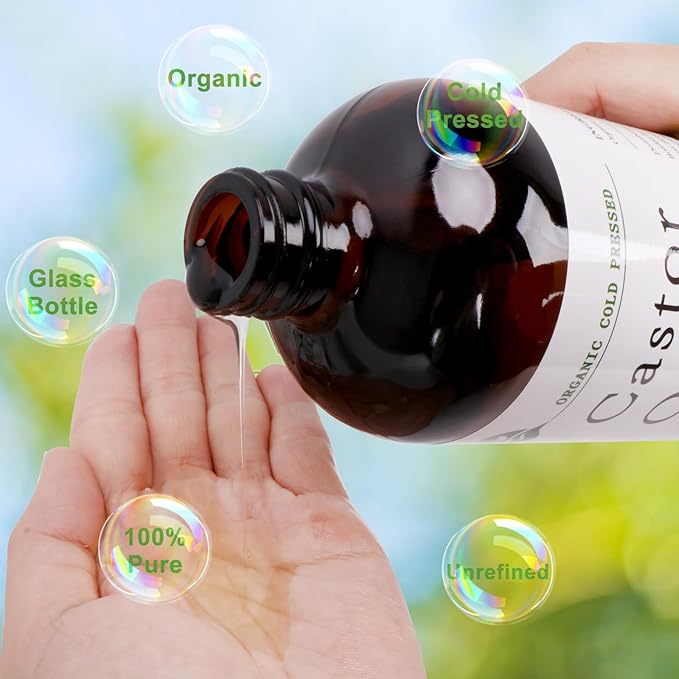 MAYLINK Castor Oil Organic Cold Pressed Unrefined Glass Bottle-Organic Certified 100% Pure Castor Oil,Hexane Free,Organic Castor Oil for Face,Hair Growth,Eyelashes,Caster 16.91fl.oz/500ml