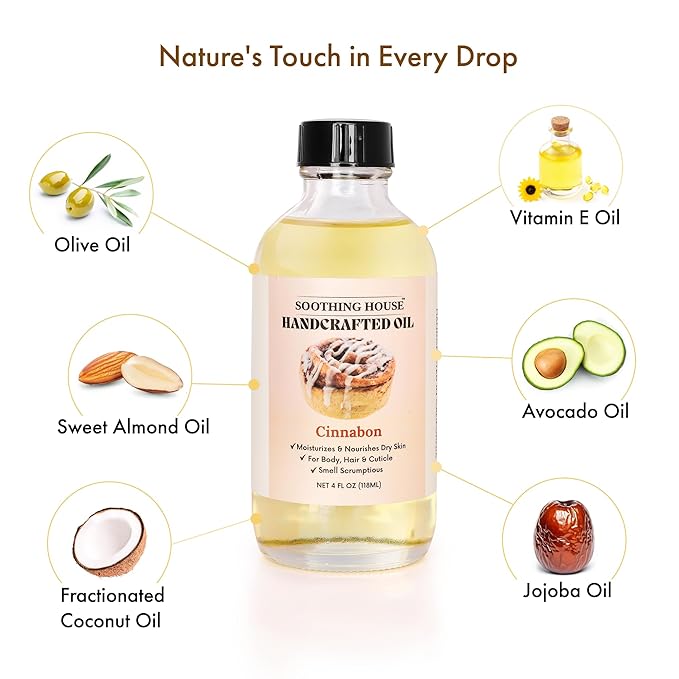 Soothing House Cinnabon Body Oil - Moisturizing Body Oil for Soft, Smooth, Radiant Glowing Skin (4 fl oz)