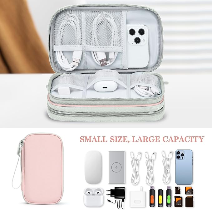 FYY Electronic Organizer, Travel Tech Pouch Bag, Medium, Light Pink