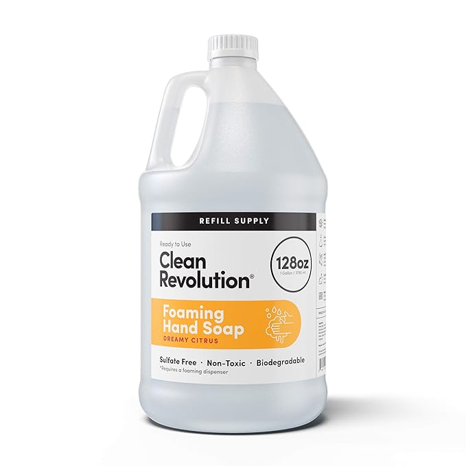 Clean Revolution Foaming Hand Soap Refill with Real Essential Oils, Moisturizing Sulfate-Free Hand Soap, Ready-to-Use Foam Soap Refill for Kitchen & Bathroom (Dreamy Citrus, 128oz)