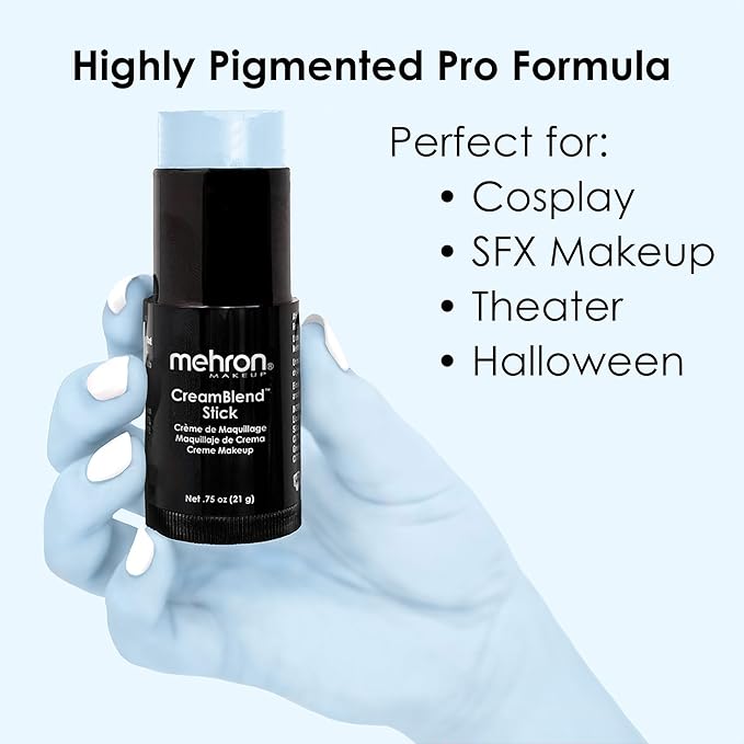 Mehron Makeup CreamBlend Stick | Face Paint, Body Paint, & Foundation Cream Makeup | Perfect for Halloween.75 oz (21 g) (Pastel Blue) | Made in the USA