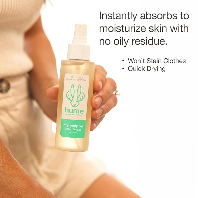 HUME SUPERNATURAL Dry Body Oil Spray - Non-Toxic Moisturizing Mist for Dehydrated or Sensitive Skin, After Shower Body Oils for Women Men, Nourishing Prickly Pear, Apricot, Fast Absorbing Plant-Based