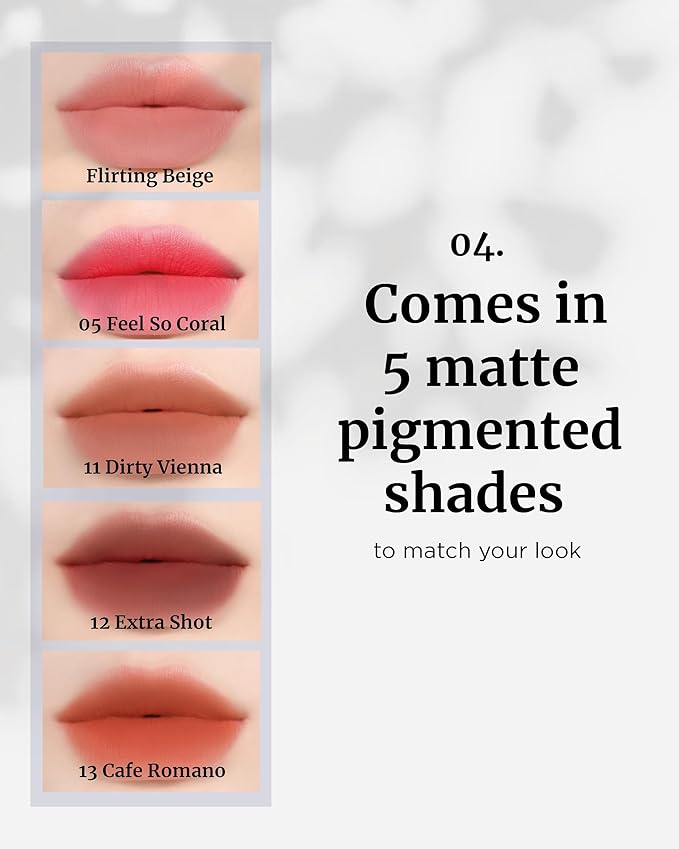 VDL Lip Stain Comfort Slip Lipstick 12, Extra Shot - Lightweight, Matte, Smooth Lipstick for Effortless Comfort. Vibrant and Long-Lasting Lip Color (0.09 oz) | Korean Makeup