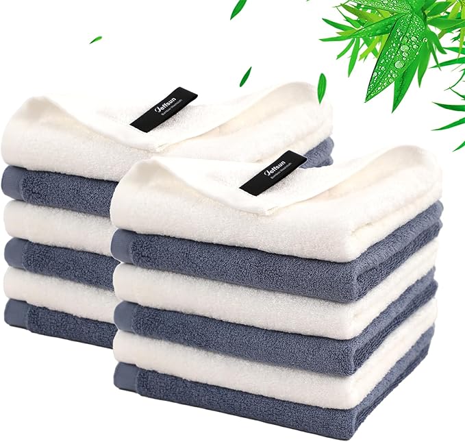 Wash Cloths 12 Cnt,Face Towel for Sensitive Skin,13x13 in,White+Slate Blue