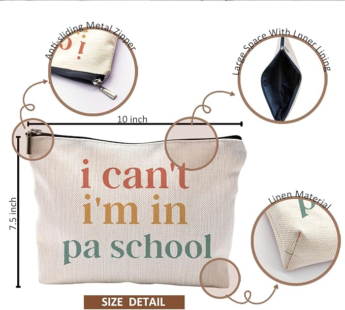 QGFM Physician Assistant Gifts for Women, Physician Assistant Makeup Bag, Physician Assistant PA Week Gifts, Medical Assistant Gifts, I Can't I'm in PA School Funny Cosmetic Bag Toiletry Bag