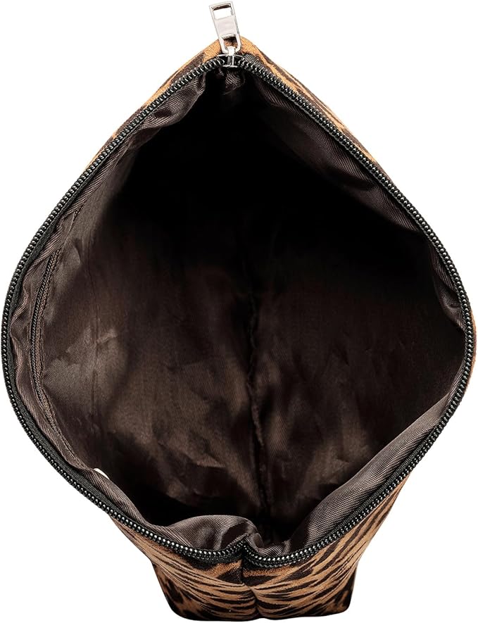 AGBIADD Makeup Bag For Women - Soft and Warm Material Cosmetic Bags Leopard Print Design Ladies Tote Bag,Women's Pencil Case Makeup Organizer with Zipper (Brown)