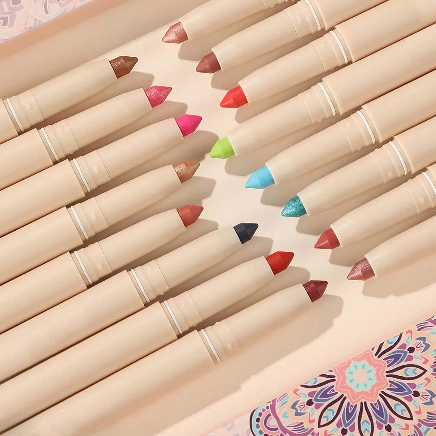 Qeetvia Rose Gold Eyeshadow Makeup, Waterproof Hypoallergenic Long Lasting Eye Liner, Highlighter Matte Cream Eye Shadow Stick, Glitter Primer Palette Shimmer Eyeliner Pen