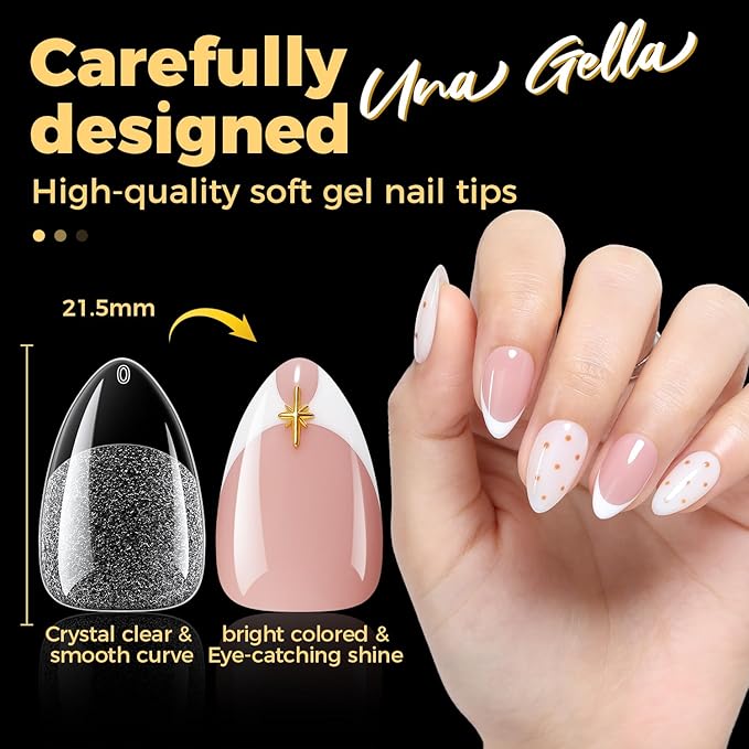 UNA GELLA Short Almond Gel Nail Tips, 600 Pcs Short Nail Tips Almond Shape