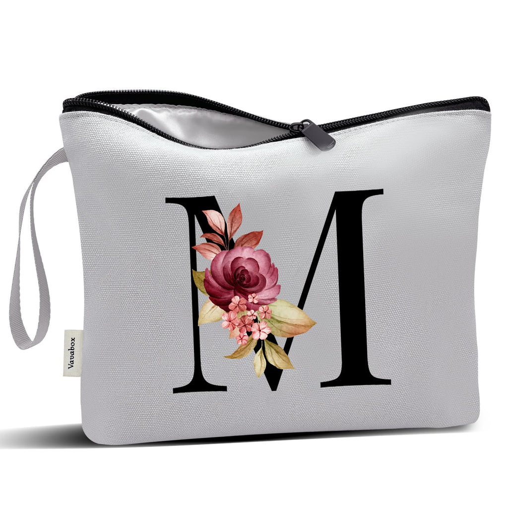 Vavabox A-Z Personalized Makeup Bag, Birthday Gifts for Women Mom, Gifts for Best Friend, Bride Bridesmaid Cosmetic bag (S, Grey)